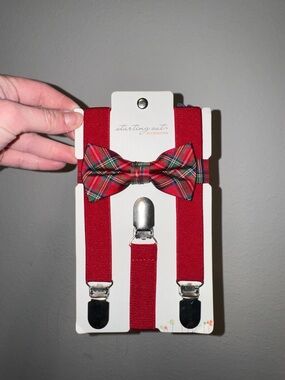 Starting Out Red Kids Suspenders with Red Plaid Bow Tie
